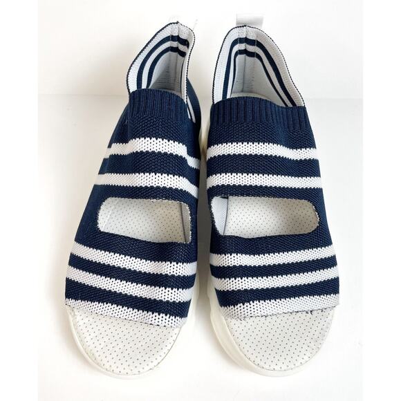 Fish Mouth Knitted Sandals Light Stretch Womens 6.5 Blue White Stripe Slip On - Picture 5 of 8